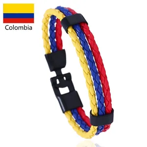 Bracelet tressé en cuir PU aux couleurs de la Colombie avec fermoir noir mat