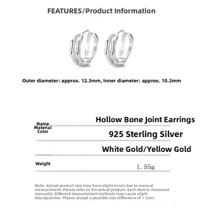 Macro detail of S925 sterling silver bamboo earrings with precise dimensions and weight