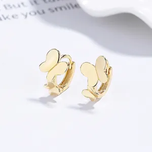 S925 Sterling Silver Butterfly Hoop Earrings For Women Minimalist Small Double Butterfly Design Polished Fashion Ear Jewelry