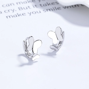 Polished S925 sterling silver butterfly hoop earrings with minimalist double charm design