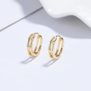 925 Sterling Silver Bamboo Joint Hoop Earrings For Women Simple Geometric Round Korean Style Electroplated Polished Ear Jewelry