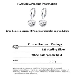 Spécifications détaillées des boucles d'oreilles cœur en argent S925 avec texture givrée