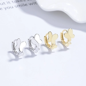 Elegant S925 sterling silver butterfly hoop earrings in gold and silver finish