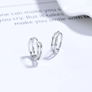 Minimalist S925 sterling silver bamboo style hoop earrings with high polished finish