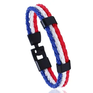Détail d'un bracelet tressé en cuir drapeau Australie avec fermoir magnétique noir