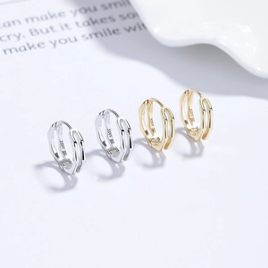 S925 sterling silver geometric double hollow earrings in gold and silver finishes