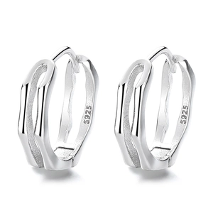 S925 sterling silver bamboo style hoop earrings with polished and frosted finish