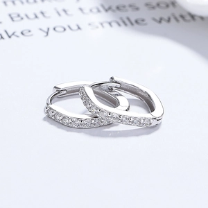 S925 sterling silver geometric hoop earrings with sparkling cubic zirconia stones