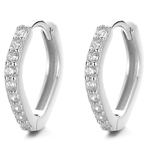 Minimalist S925 sterling silver geometric teardrop hoop earrings with pavé zircons