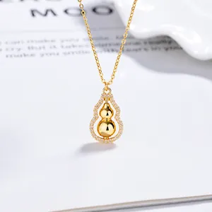 Élégant collier gourde en argent S925 plaqué or avec cadre serti de diamants