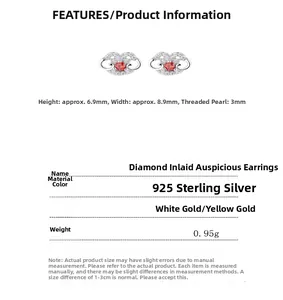 Dimensions détaillées des boucles d'oreilles cadenas en argent S925 et zircon rouge