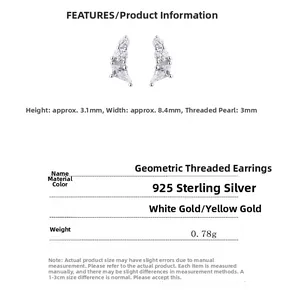 Detail view of 925 sterling silver geometric stud earrings with cubic zirconia stones