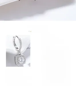 Macro detail of S925 sterling silver square earrings with brilliant round zircon centers