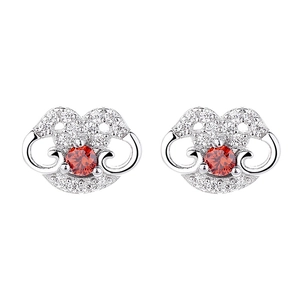 Boucles d'oreilles cadenas en argent S925 avec rubis rouges et diamants