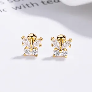 Eleganti orecchini a farfalla in argento S925 dorato con zirconi cubici scintillanti