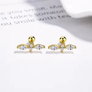 Orecchini a perno in argento S925 oro 18K con zirconi con taglio a marquise