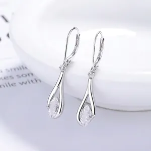 Minimalist 925 Sterling Silver Marquise Rhinestone Teardrop Leverback Earrings For Women Fashion Elegant Waterdrop Jewelry