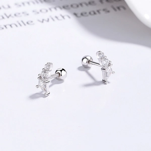 S925 sterling silver geometric zircon stud earrings with screw back on white card