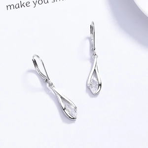 Elegant S925 sterling silver drop earrings with marquise-cut cubic zirconia in waterdrop frame