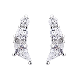 Minimalist S925 silver geometric kite shaped stud earrings with sparkling zirconia