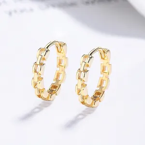 S925 Sterling Silver Chain Hoop Earrings For Women Minimalist Geometric Link Ear Buckles Gold Silver Fashion Jewelry