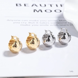Textured spherical S925 silver hoop earrings in gold and silver finishes
