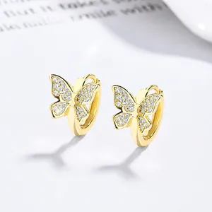 Élégantes boucles d'oreilles papillon en argent S925 doré 18K avec zircons micro-pave