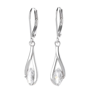Elegant S925 sterling silver drop earrings with marquise-cut crystal on white background
