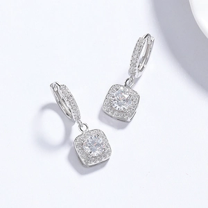Elegant S925 sterling silver square lever-back earrings with sparkling zircon stones