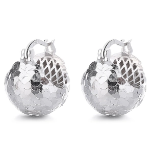Sparkling S925 sterling silver ball earrings with hollow laser cut ice texture design