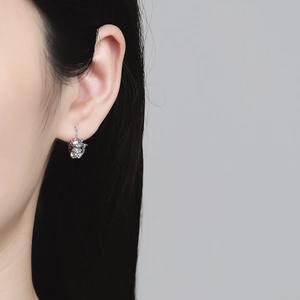 Boucles d'oreilles chat en argent sterling S925 avec nœud rose, bijou mignon minimaliste