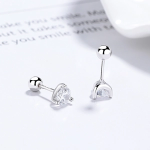 Elegant S925 sterling silver stud earrings featuring round cubic zirconia and screw backs