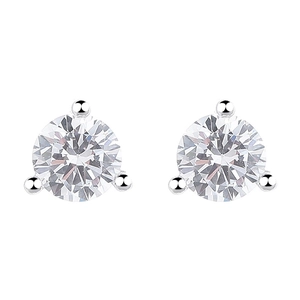 Minimalist S925 sterling silver three-prong zircon stud earrings on white background