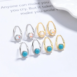 Minimalist S925 silver stud earrings with turquoise and moonstone in gold and silver finish