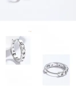Detail view of S925 sterling silver hoop earrings with polished Cuban chain links