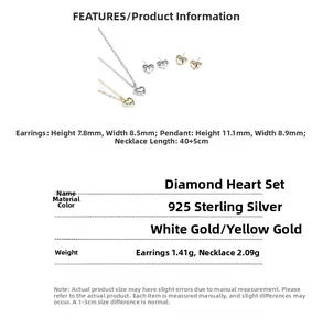Detaillierte Größenangaben für das S925 Sterlingsilber Diamant-Herz-Schmuckset