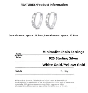 925 sterling silver chain earrings with 14.5mm outer diameter and weight parameters