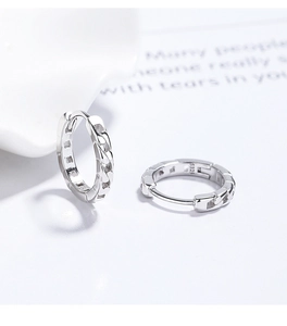Detail of 925 sterling silver chain link earrings with visible S925 hallmark