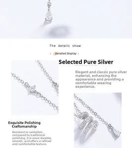 Macro detail van de gepolijste S925 sterling zilveren ketting en zirkoon hanger