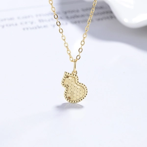 Collana in argento S925 con ciondolo a forma di zucca dorata e trama a nido d'ape
