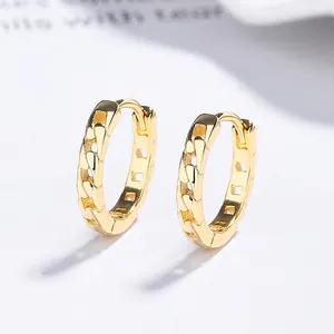Minimalist 925 Sterling Silver Chain Link Hoop Earrings For Women Geometric Electroplated Lightweight Jewelry Birthday Gift