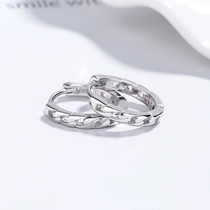 Minimalist 925 sterling silver chain link hoop earrings for women with sleek finish