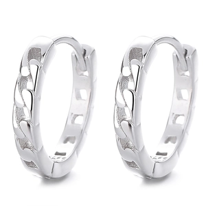 S925 Sterling Silver chain style hoop earrings featuring twisted texture on white background