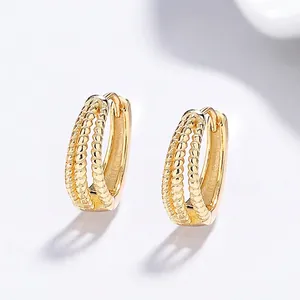 Boucles d'Oreilles Créoles Triple Torsade en Argent Sterling 925 Pour Femmes Bijoux Électroplaqués Multicouches Minimalistes