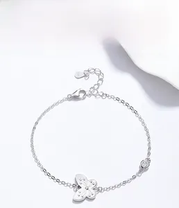 Macro shot of 925 sterling silver butterfly bracelet with sparkling rhinestone detail