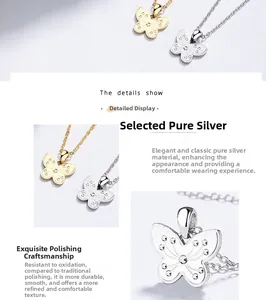 Detail of 925 sterling silver butterfly pendants in gold and silver finishes with polishing