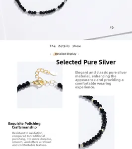 Detail of S925 sterling silver clasp and faceted black agate beads on an elegant bracelet