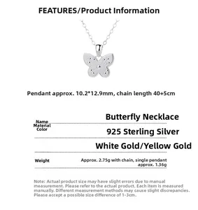 Macro detail of 925 sterling silver butterfly pendant with textured wings and chain specs
