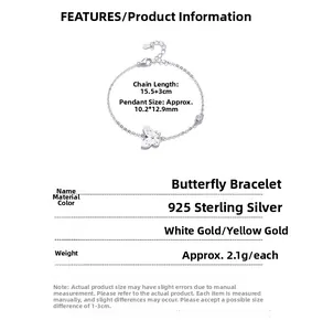 Detailed specs of the 925 sterling silver butterfly bracelet with dimensions and weight