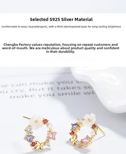 Macro shot of colorful zircon flower wreath earrings in S925 sterling silver